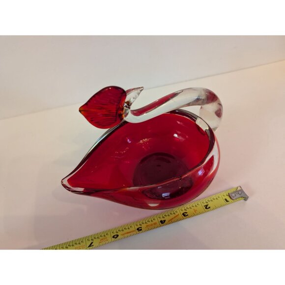 Murano-Style Red & Clear Glass Swan Bowl Sculpture 6" Tall Decorative Collectibl - Picture 7 of 7